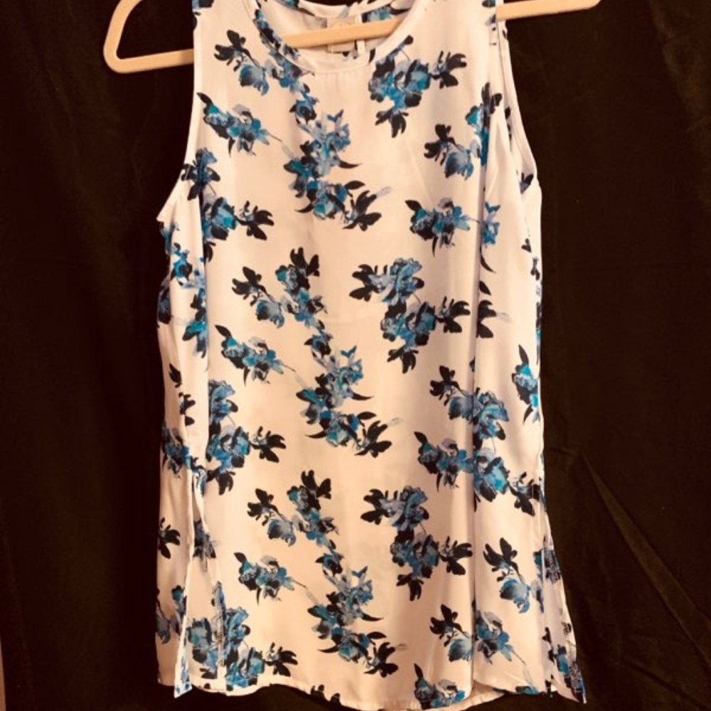 White and Blue Floral Sleeveless Top